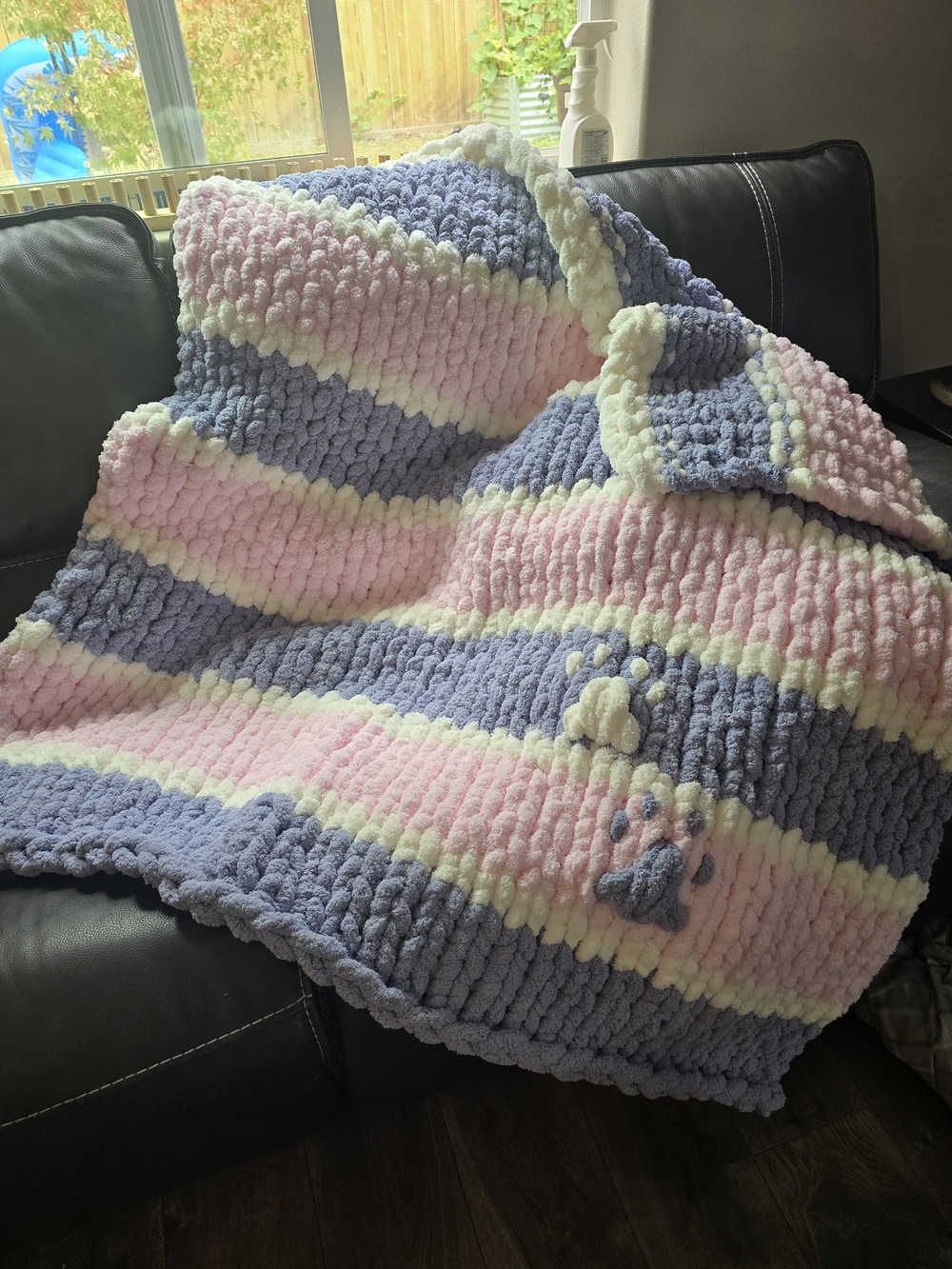Hand Made Plush Striped Kids Blanket - Pink & Grey/ Blue